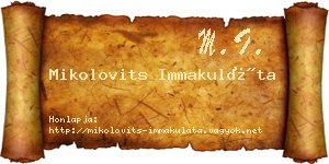 Mikolovits Immakuláta névjegykártya